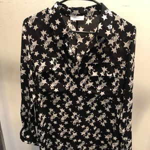 Black and white silk blouse